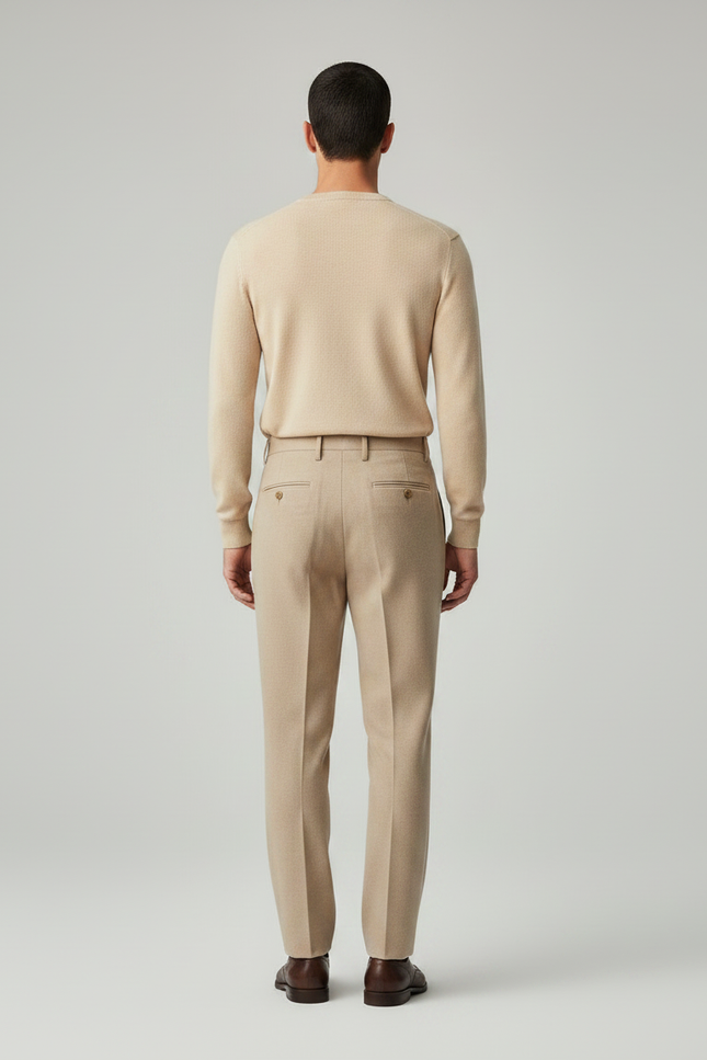 Pantalon À Pince Beige Laine Plissé Droit Homme Élégant - vue 2