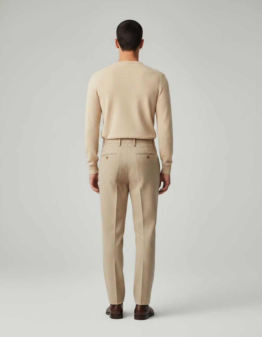 Pantalon À Pince Beige Laine Plissé Droit Homme Élégant - vue 2