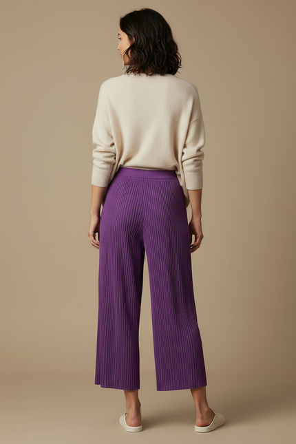 Pantalon À Pince Plissé Violet Ample Décontracté Fluide - Polyester - vue 2