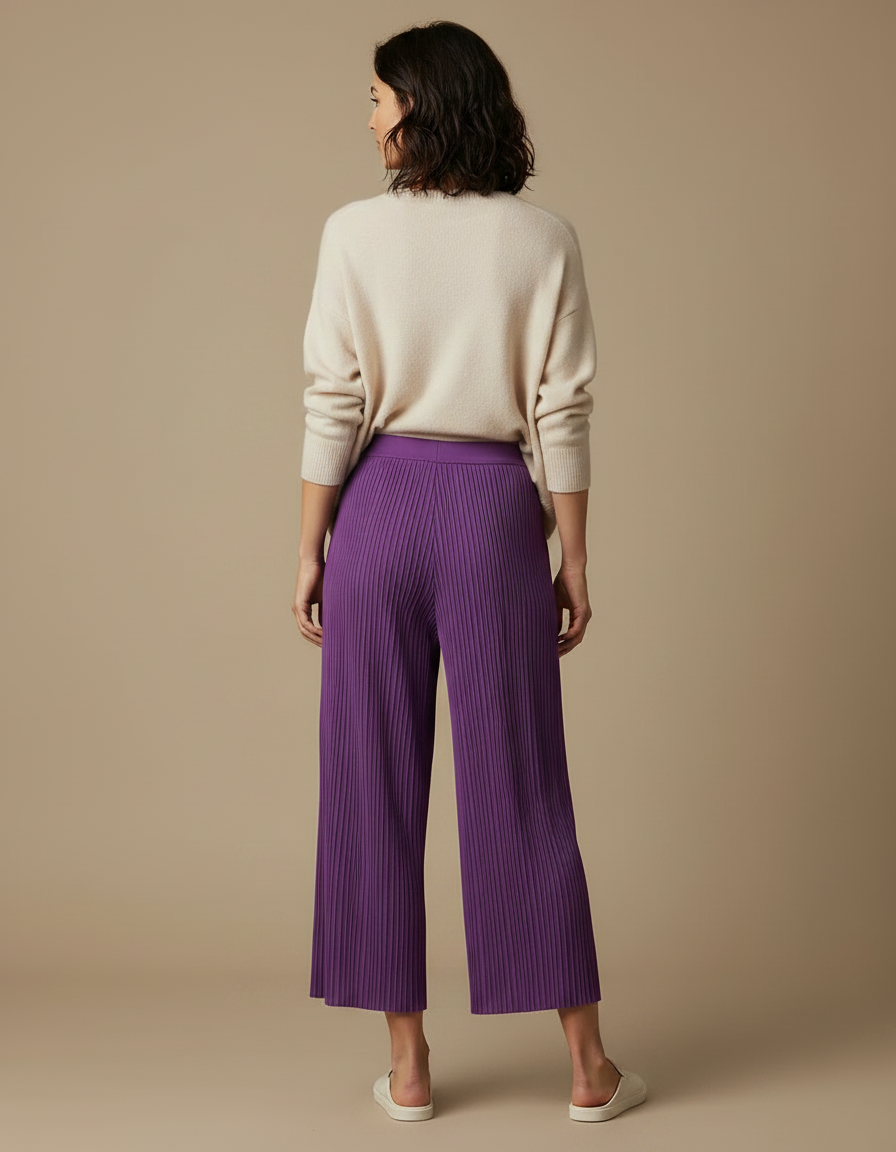 Pantalon À Pince Plissé Violet Ample Décontracté Fluide - Polyester - vue 2