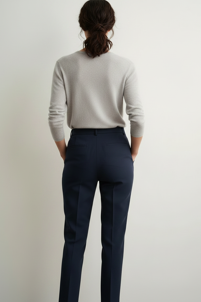 Pantalon À Pince Bleu Marine Taille Haute Élégant Femme - Gabardine - vue 2