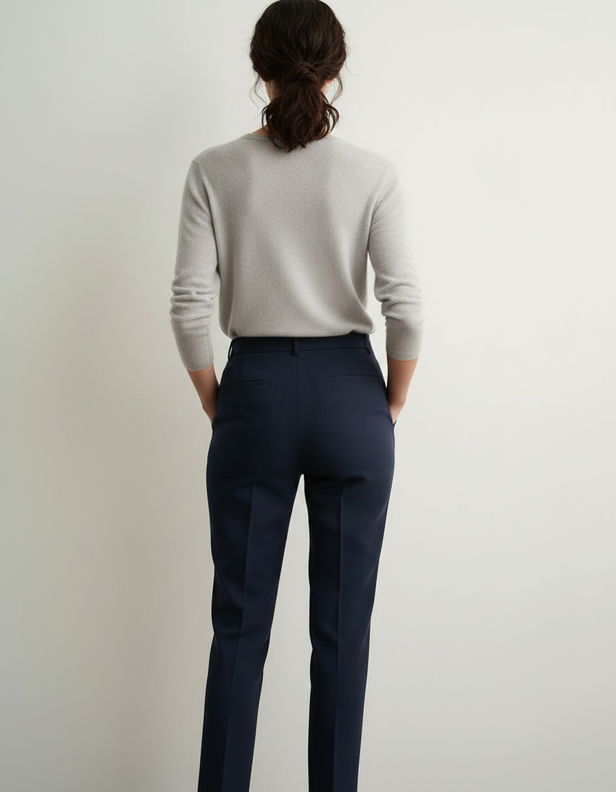 Pantalon À Pince Bleu Marine Taille Haute Élégant Femme - Gabardine - vue 2