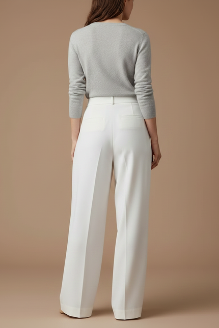 Pantalon À Pince Blanc Évasé Taille Haute Élégant - Gabardine - vue 2