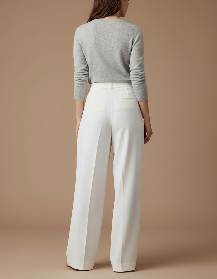 Pantalon À Pince Blanc Évasé Taille Haute Élégant - Gabardine - vue 2