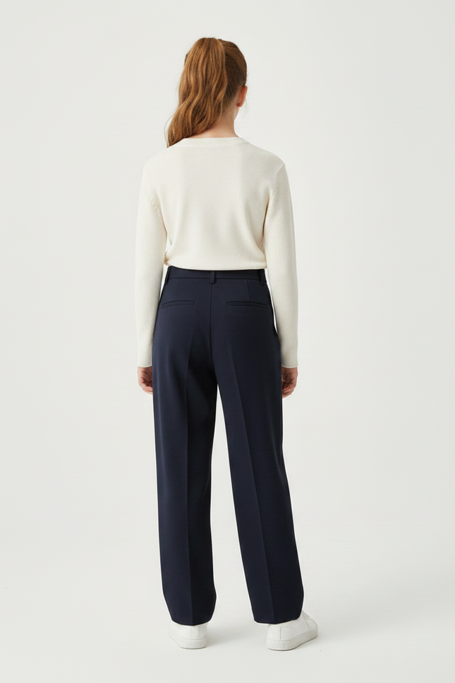 Pantalon À Pince Bleu Marine Ample Décontracté Enfant - Gabardine - vue 2