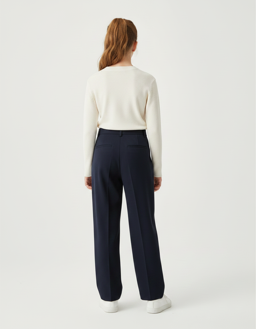 Pantalon À Pince Bleu Marine Ample Décontracté Enfant - Gabardine - vue 2