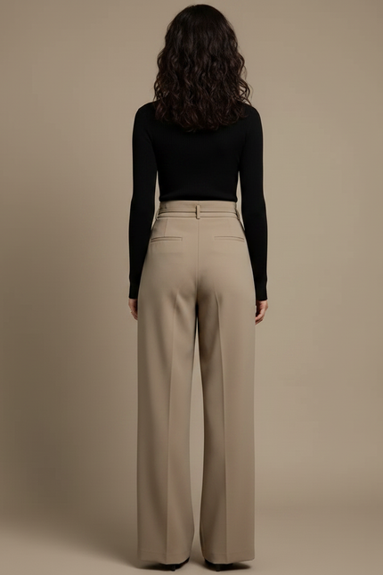 Pantalon À Pince Beige Ample Fluide Décontracté Élégant - Polyester - vue 2