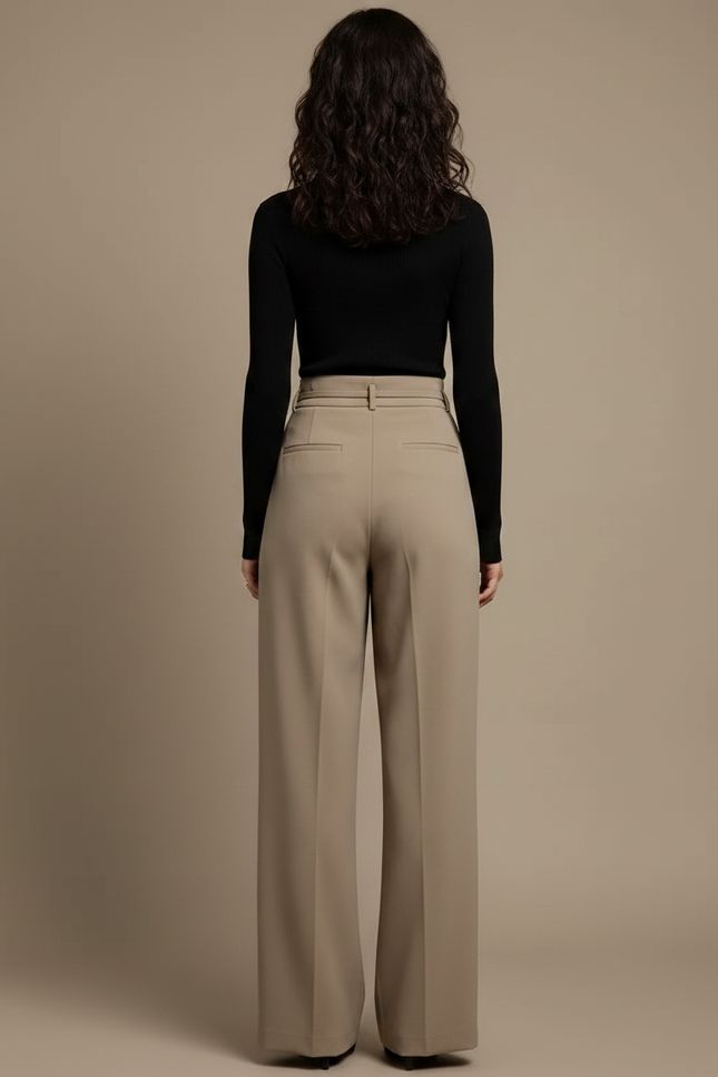 Pantalon À Pince Beige Ample Fluide Décontracté Élégant - Polyester - vue 2