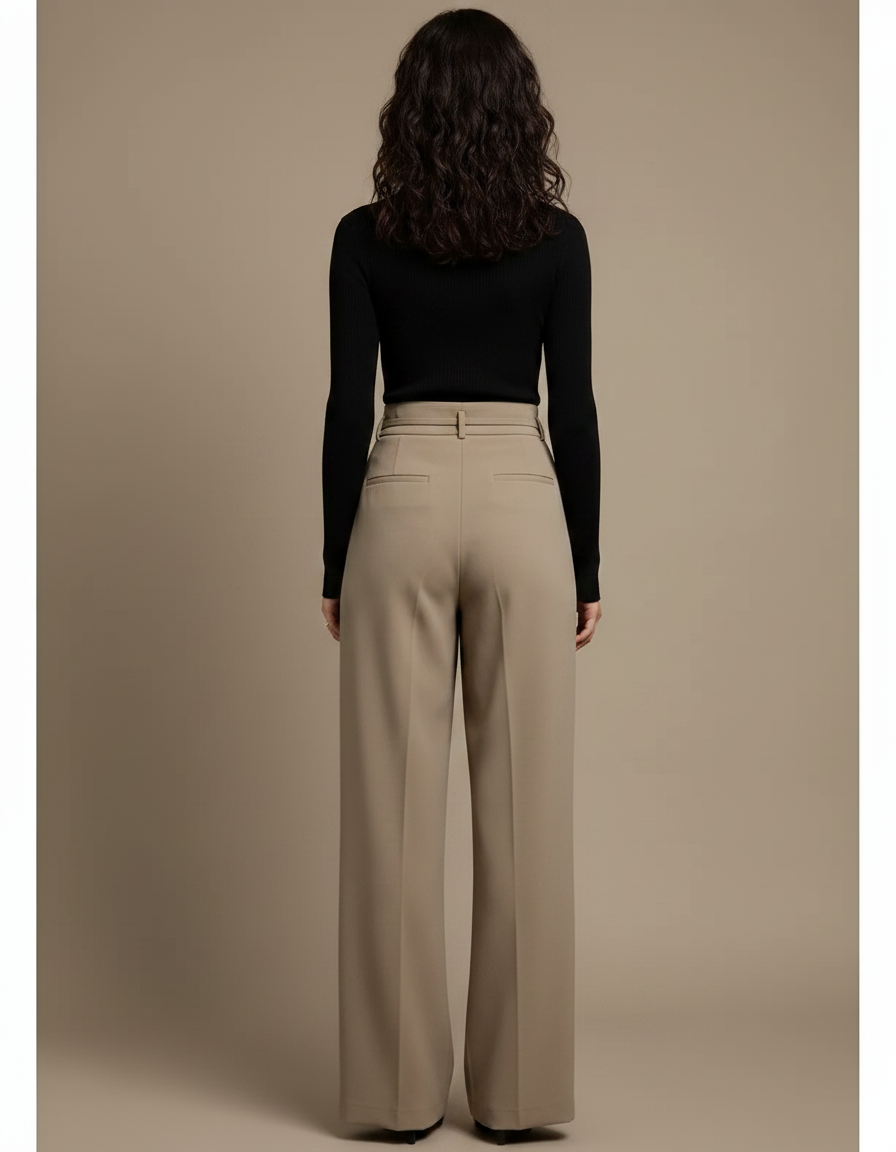Pantalon À Pince Beige Ample Fluide Décontracté Élégant - Polyester - vue 2