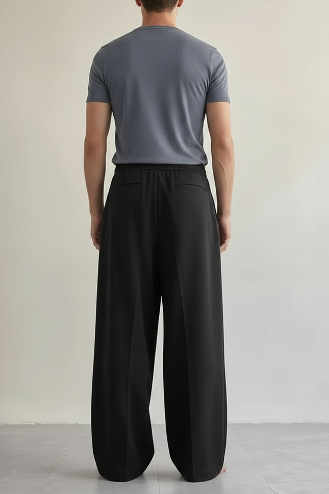 Pantalon À Pince Noir Ample Décontracté Homme - Polyester - vue 2