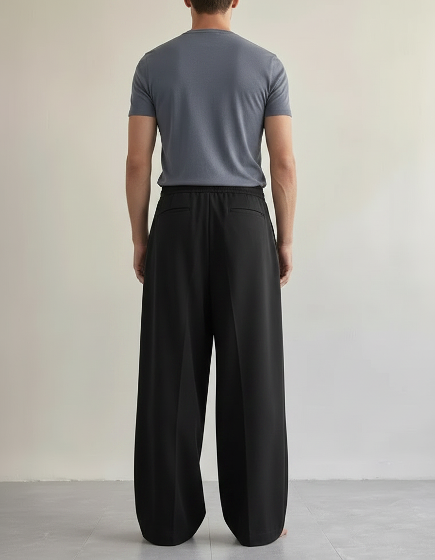 Pantalon À Pince Noir Ample Décontracté Homme - Polyester - vue 2