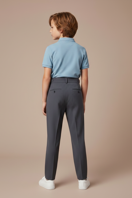 Pantalon À Pince Gris Foncé Élégant Plissé Enfant - Gabardine - vue 2