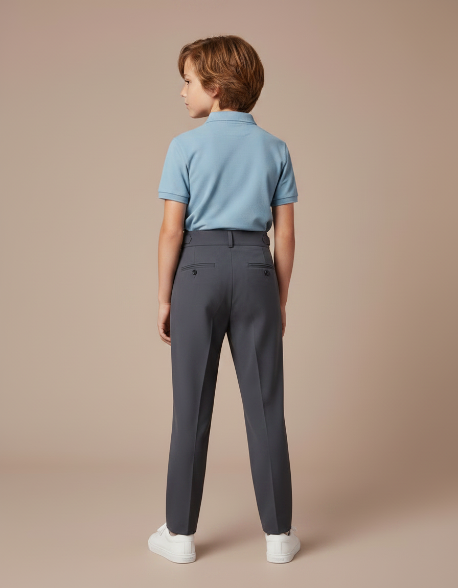 Pantalon À Pince Gris Foncé Élégant Plissé Enfant - Gabardine - vue 2