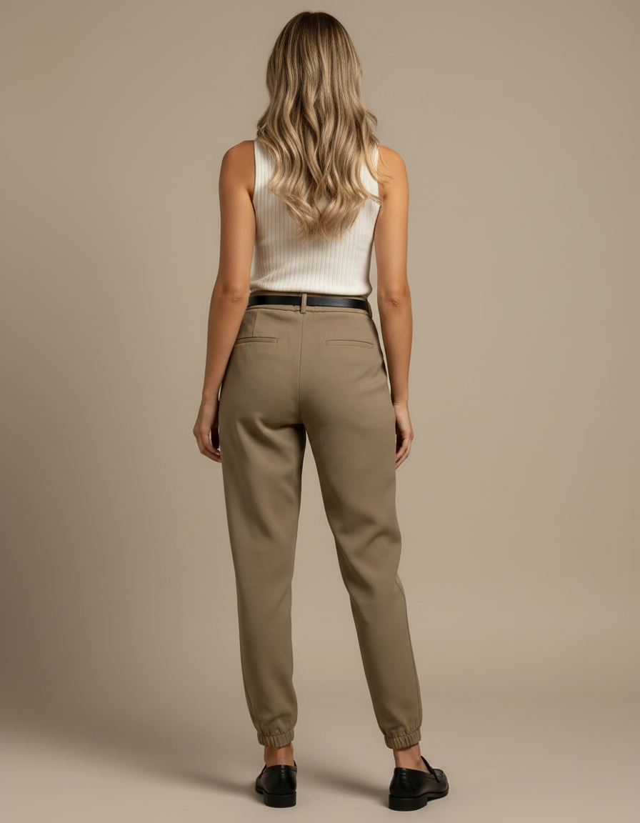 Pantalon À Pince Kaki Taille Haute Fuselé Femme - Gabardine - vue 2