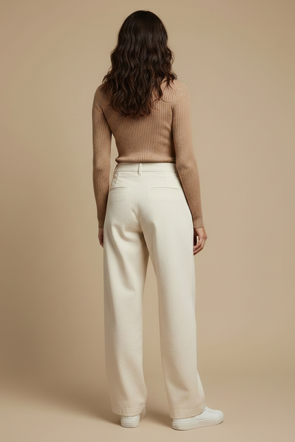 Pantalon À Pince Écru Ample Décontracté Femme - Beige Toile - vue 2