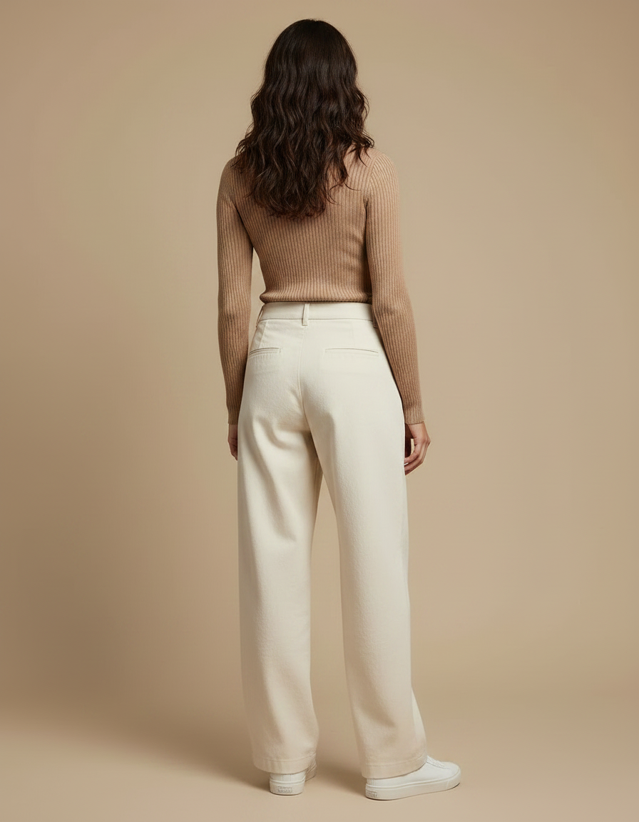 Pantalon À Pince Écru Ample Décontracté Femme - Beige Toile - vue 2