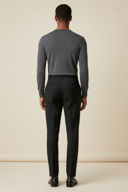 Pantalon À Pince Noir Plissé Élégant Homme Slim - Gabardine - vue 2