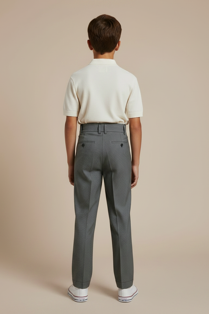 Pantalon À Pince Gris Élégant Taille Haute Plissé Enfant - Gabardine - vue 2