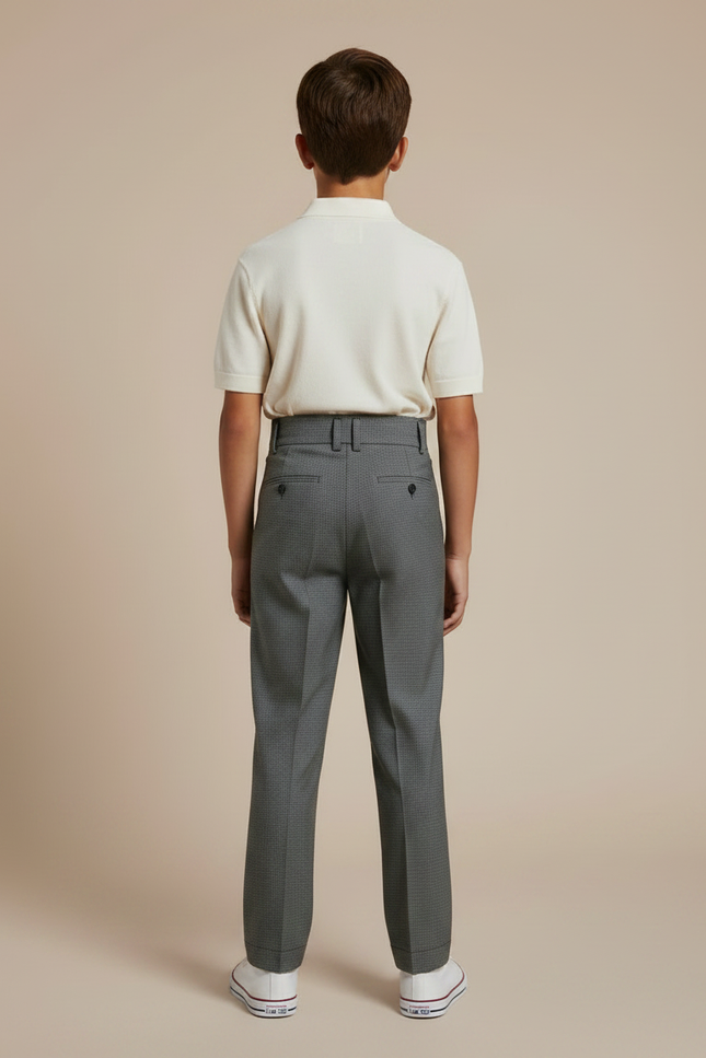 Pantalon À Pince Gris Élégant Taille Haute Plissé Enfant - Gabardine - vue 2