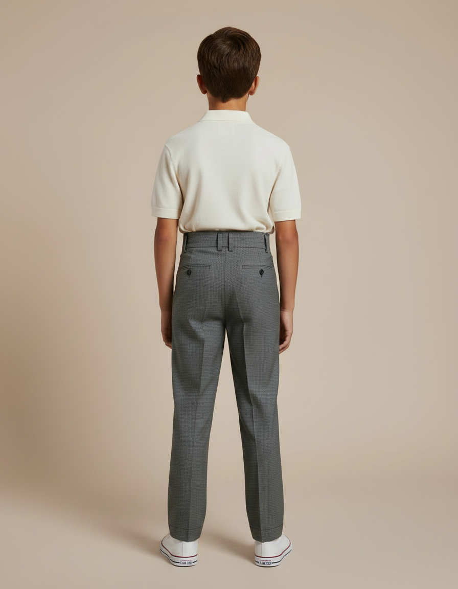 Pantalon À Pince Gris Élégant Taille Haute Plissé Enfant - Gabardine - vue 2