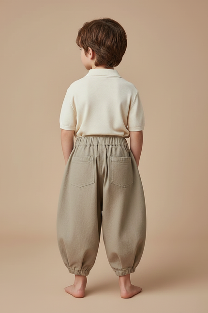 Pantalon À Pince Kaki Ample Coton Enfant Décontracté - vue 2