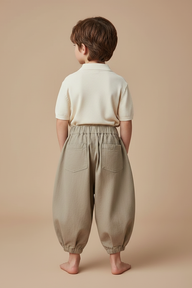 Pantalon À Pince Kaki Ample Coton Enfant Décontracté - vue 2