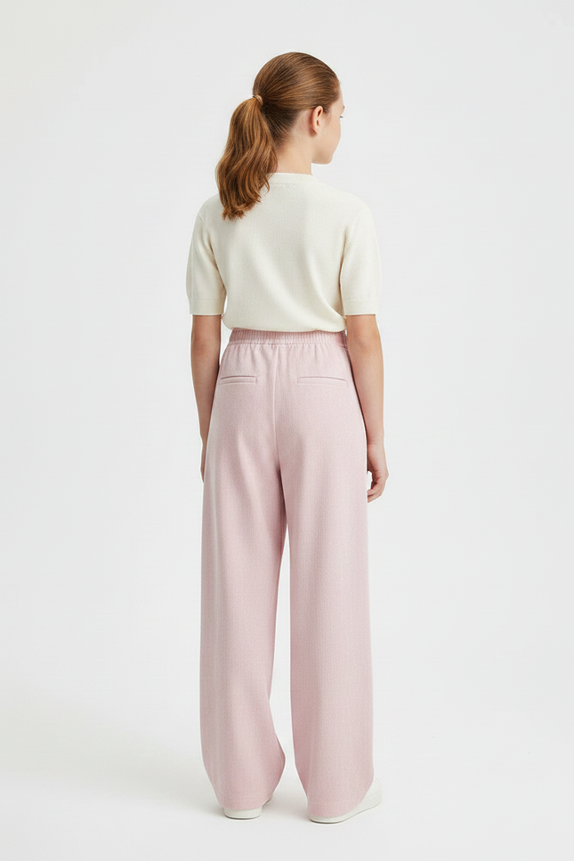 Pantalon À Pince Rose Ample Taille Haute Fille - Cordé - vue 2