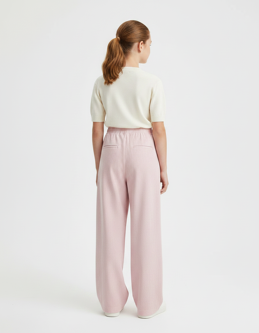 Pantalon À Pince Rose Ample Taille Haute Fille - Cordé - vue 2