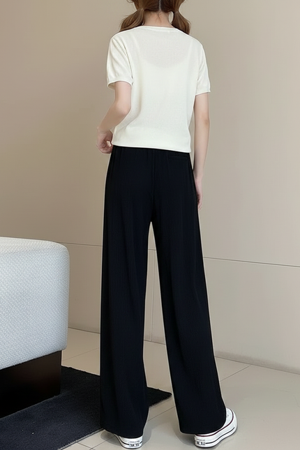 Pantalon À Pince Noir Ample Fluide Cordon Décontracté - Polyester - vue 2