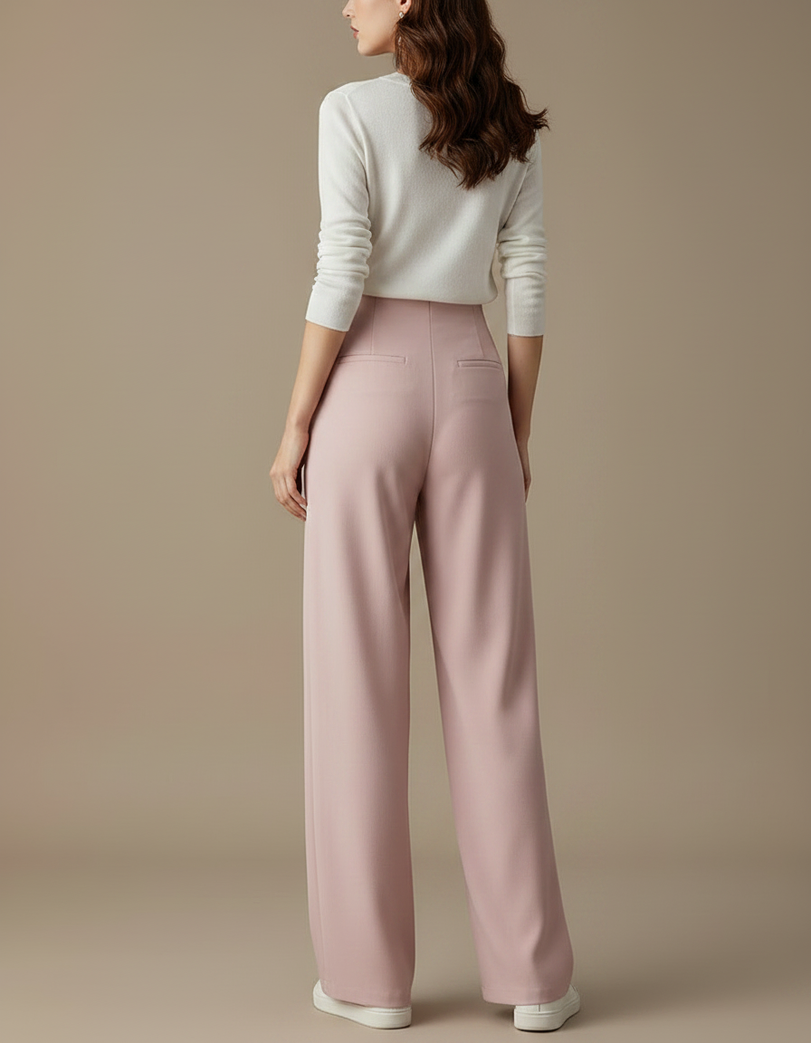 Pantalon À Pince Rose Plissé Fluide Élégant Femme - Polyester - vue 2