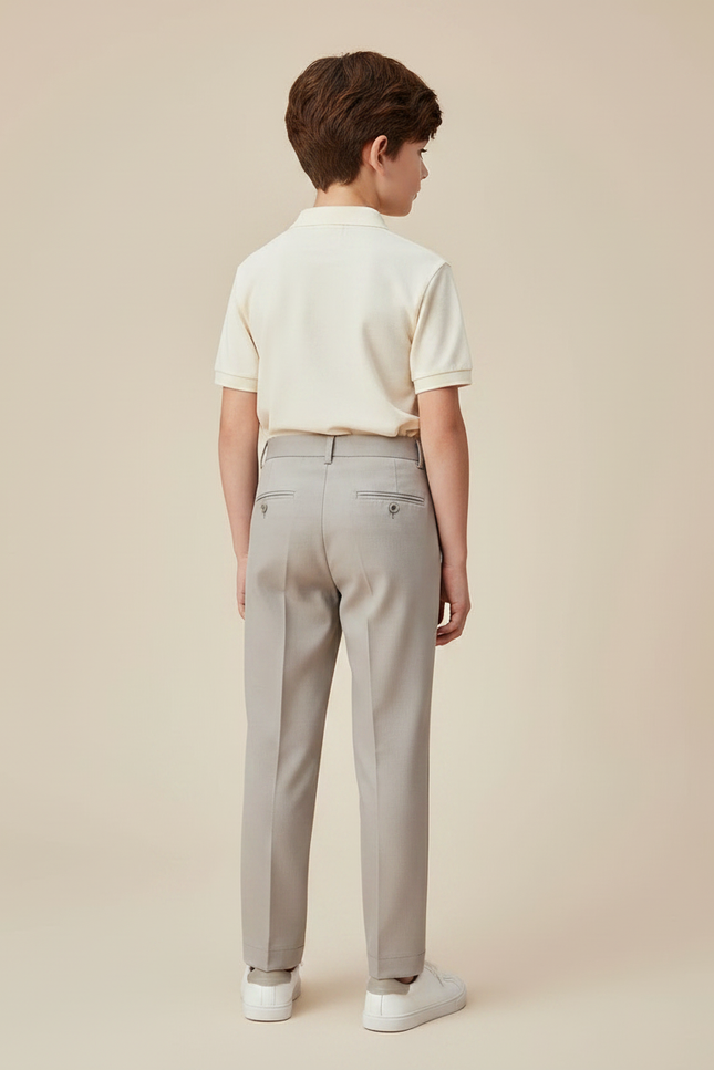 Pantalon À Pince Gris Clair Plissé Droit Enfant - Gabardine - vue 2