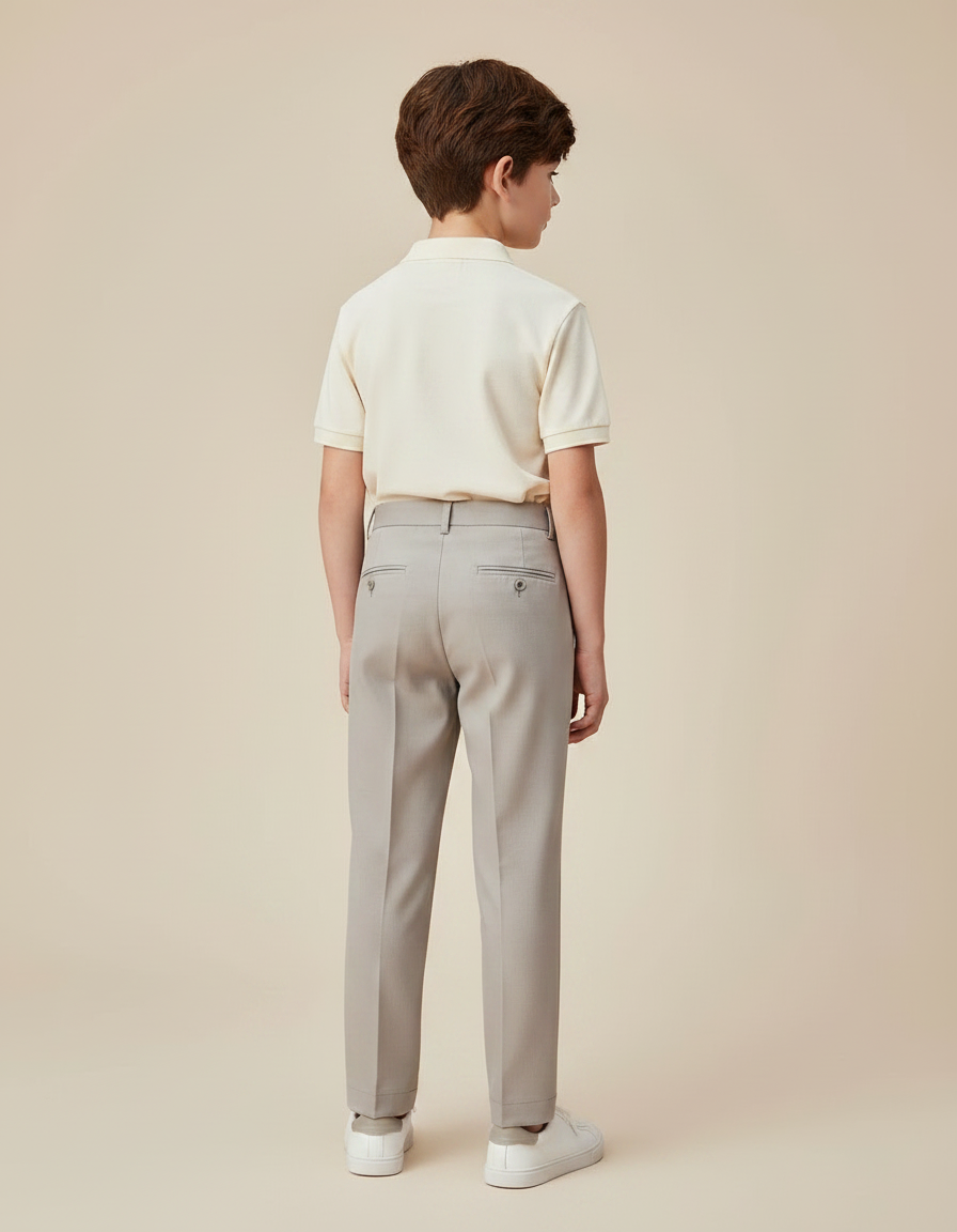 Pantalon À Pince Gris Clair Plissé Droit Enfant - Gabardine - vue 2