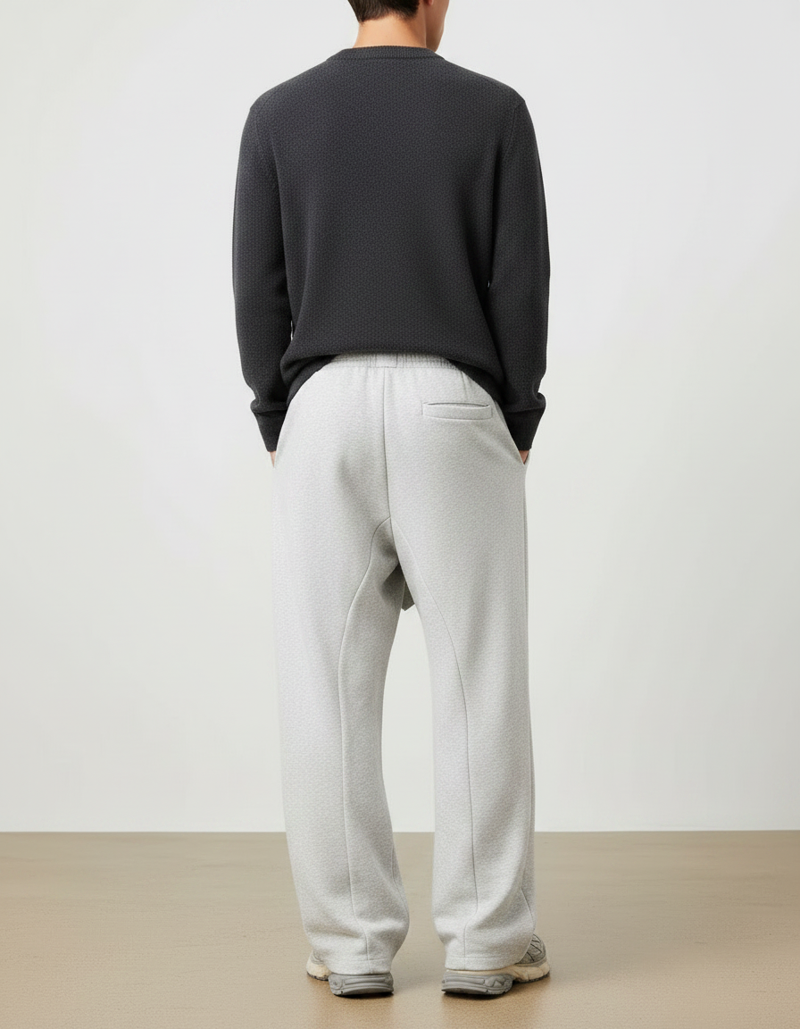 Pantalon À Pince Gris Ample Droit Décontracté Homme - Molleton - vue 2