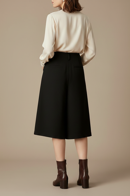 Pantalon À Pince Noir Ample Plissé Élégant Femme - Gabardine - vue 2