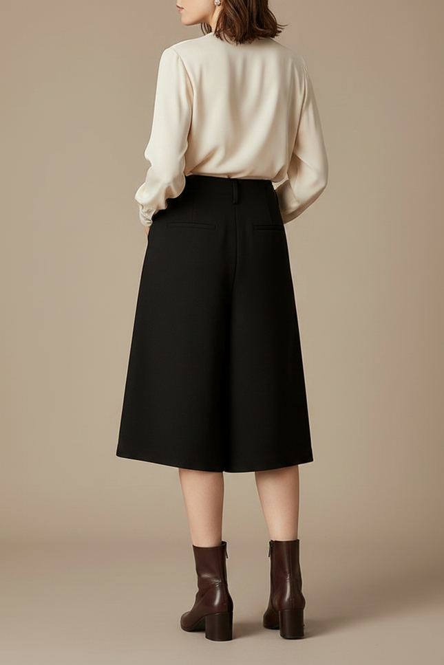 Pantalon À Pince Noir Ample Plissé Élégant Femme - Gabardine - vue 2