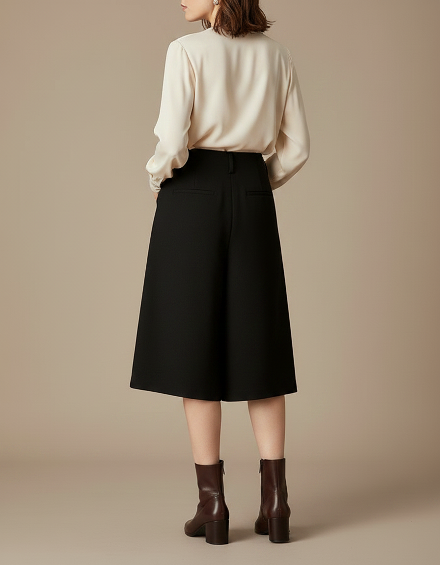 Pantalon À Pince Noir Ample Plissé Élégant Femme - Gabardine - vue 2
