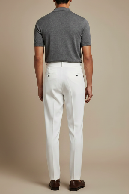 Pantalon À Pince Blanc Taille Haute Plissé Moderne Homme - Gabardine - vue 2