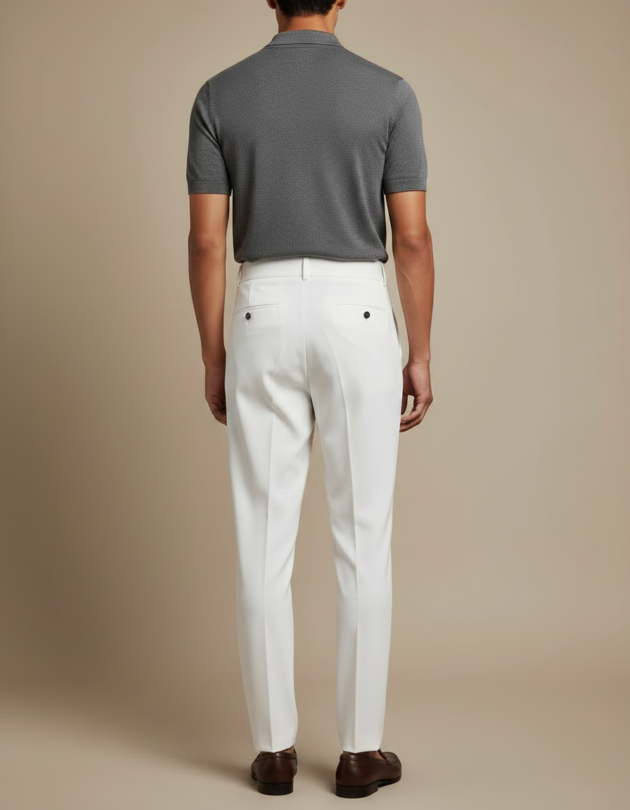 Pantalon À Pince Blanc Taille Haute Plissé Moderne Homme - Gabardine - vue 2