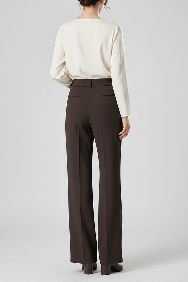 Pantalon À Pince Marron Ample Taille Haute Fluide Femme - Polyester - vue 2