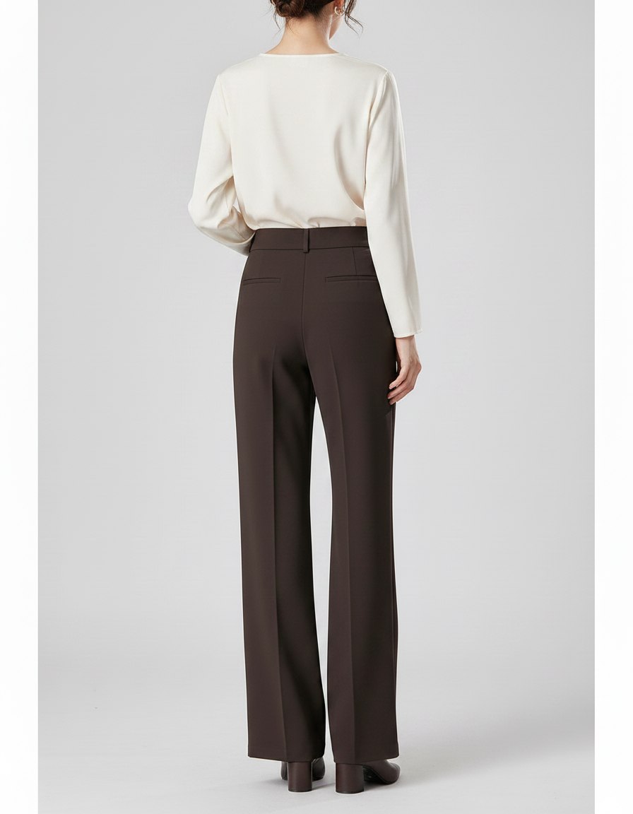 Pantalon À Pince Marron Ample Taille Haute Fluide Femme - Polyester - vue 2