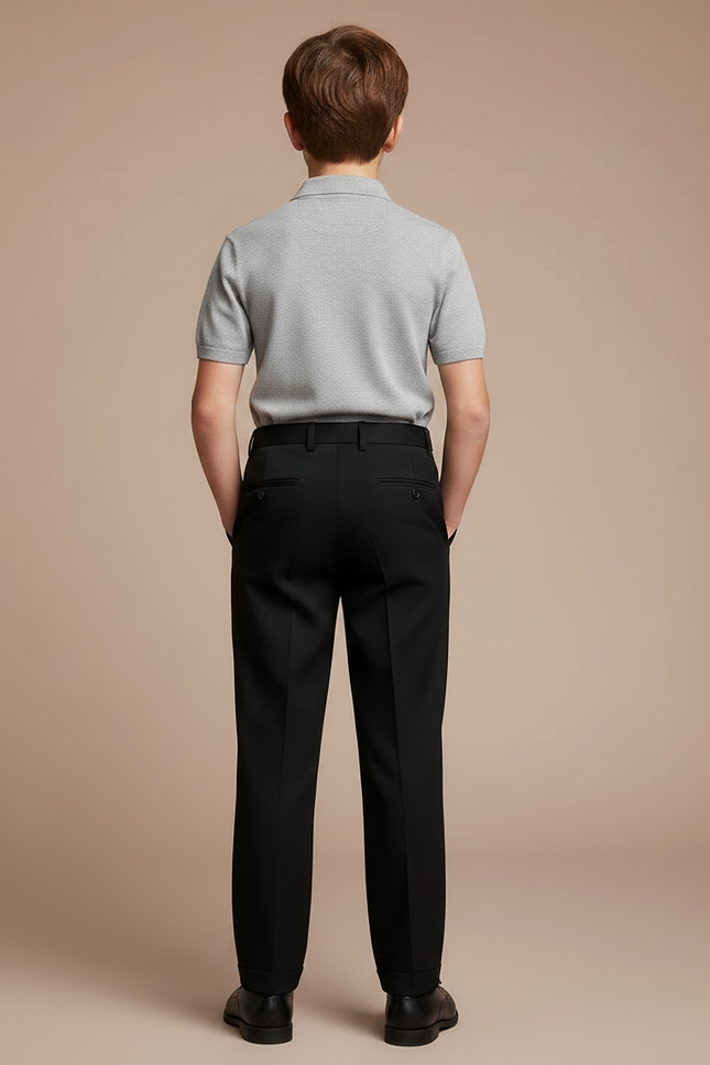 Pantalon À Pince Noir Droit Classique Enfant - Gabardine - vue 2
