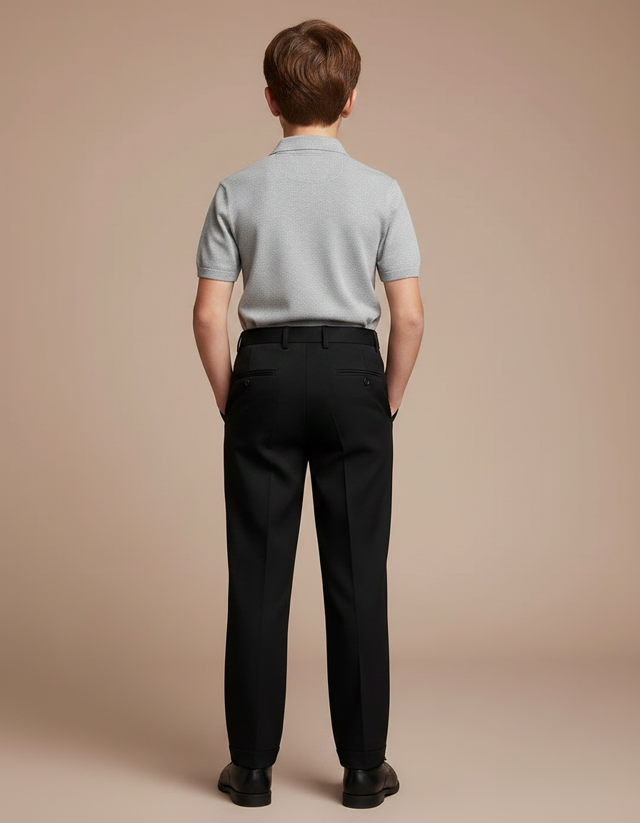Pantalon À Pince Noir Droit Classique Enfant - Gabardine - vue 2
