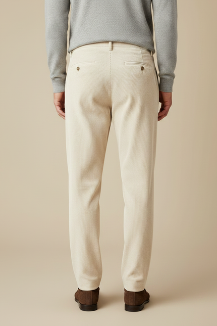 Pantalon À Pince Crème Côtelé Plissé Droit Homme - Beige Cordé - vue 2