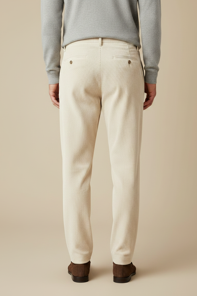 Pantalon À Pince Crème Côtelé Plissé Droit Homme - Beige Cordé - vue 2