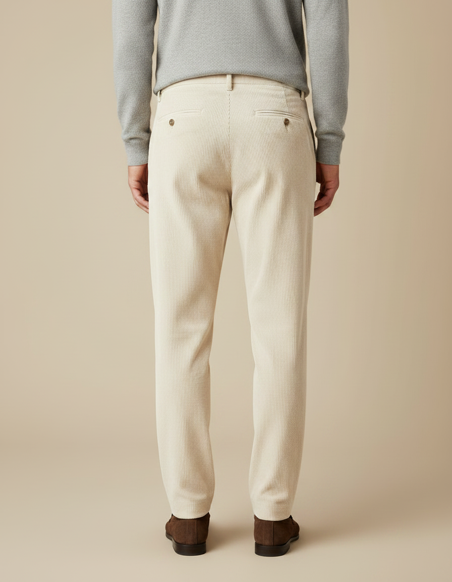 Pantalon À Pince Crème Côtelé Plissé Droit Homme - Beige Cordé - vue 2