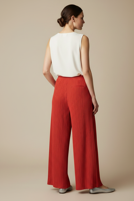Pantalon À Pince Rouge Plissé Ample Fluide Élégant - Polyester - vue 2
