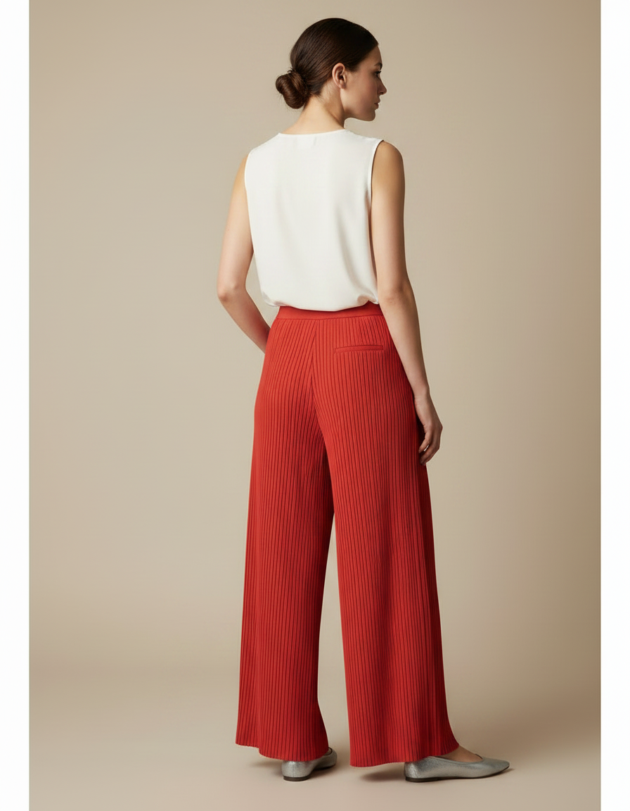 Pantalon À Pince Rouge Plissé Ample Fluide Élégant - Polyester - vue 2