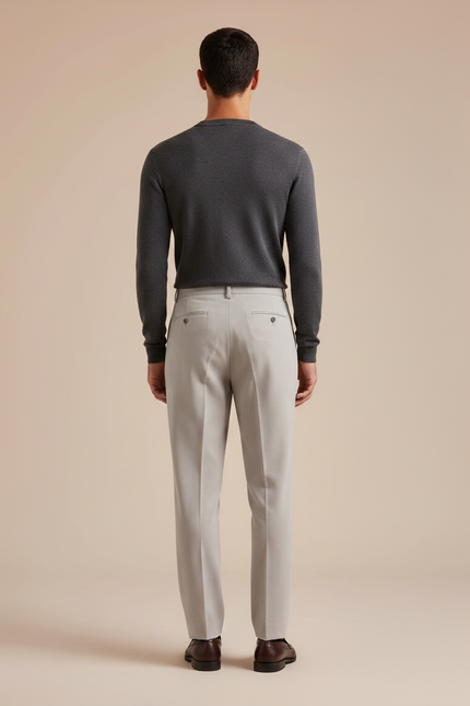 Pantalon À Pince Gris Clair Plissé Coupe Droite Homme - Laine - vue 2