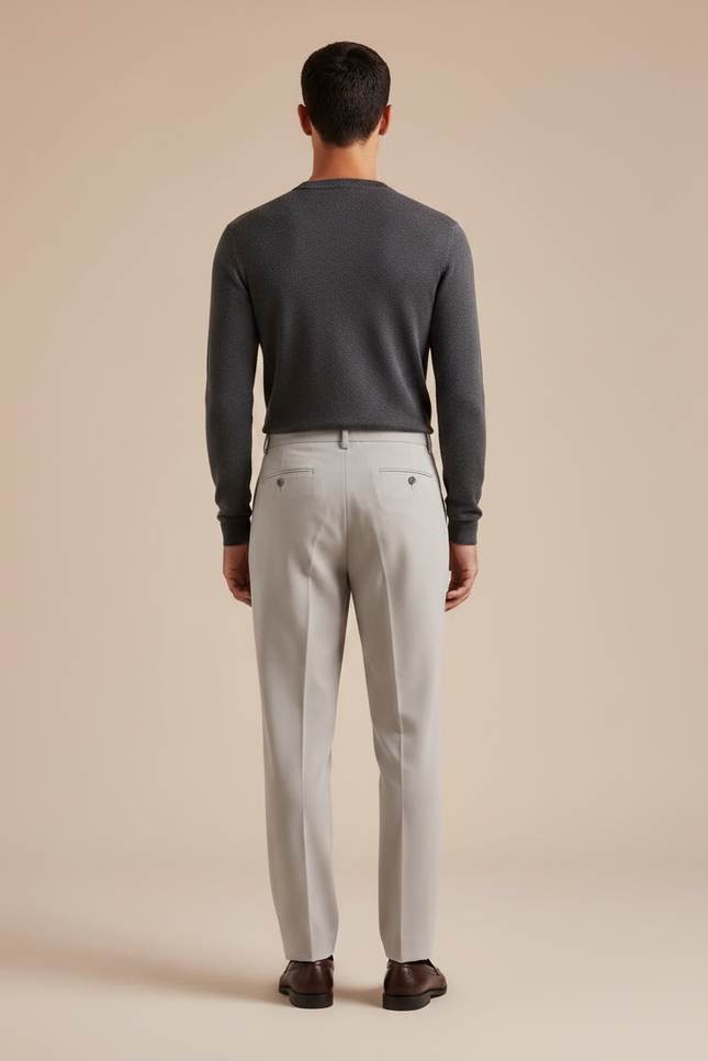Pantalon À Pince Gris Clair Plissé Coupe Droite Homme - Laine - vue 2