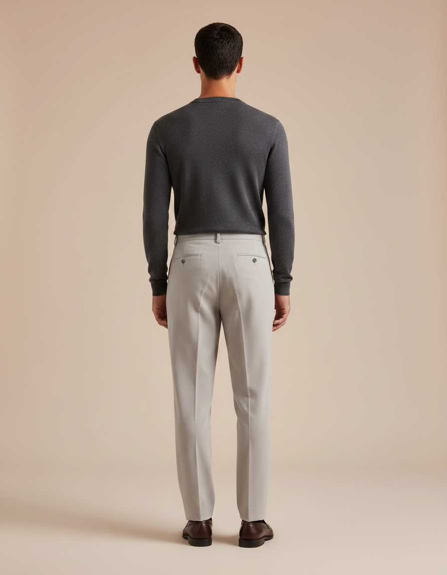 Pantalon À Pince Gris Clair Plissé Coupe Droite Homme - Laine - vue 2